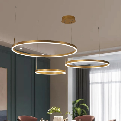 Simple nordic modern aluminum acrylic round gold led hanging chandelier